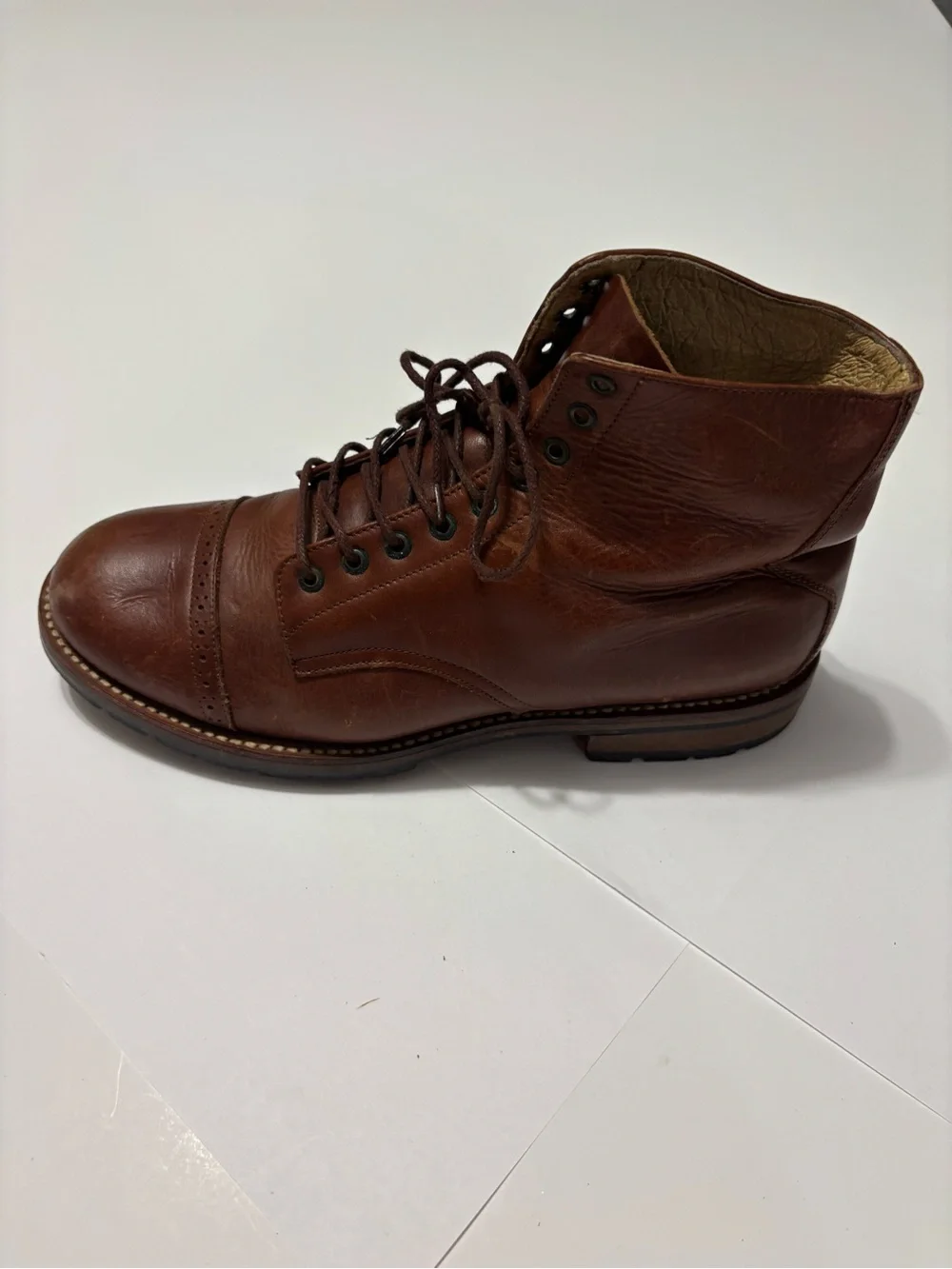 Javier Brown Leather Cap Toe Boots Size 7 Brogue Lug Sole